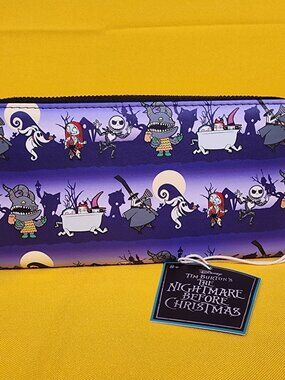 Loungefly The Nightmare Before Christmas Halloween Line AOP Zip Wallet NEW